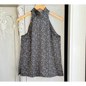 Chelsea28 Floral Halter Tie Neck Sleeveless Blouse Gray White Size S